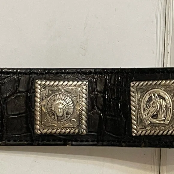 Vintage Women’s Belt Leather, 13- 1”Sq Sterling SilverConchos 1.25”w Size L